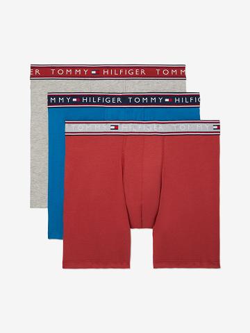 Férfi Tommy Hilfiger Pamut stretch boxer brief 3pk Boxer Briefs Piros Kék Szürke | HU 1379QMA